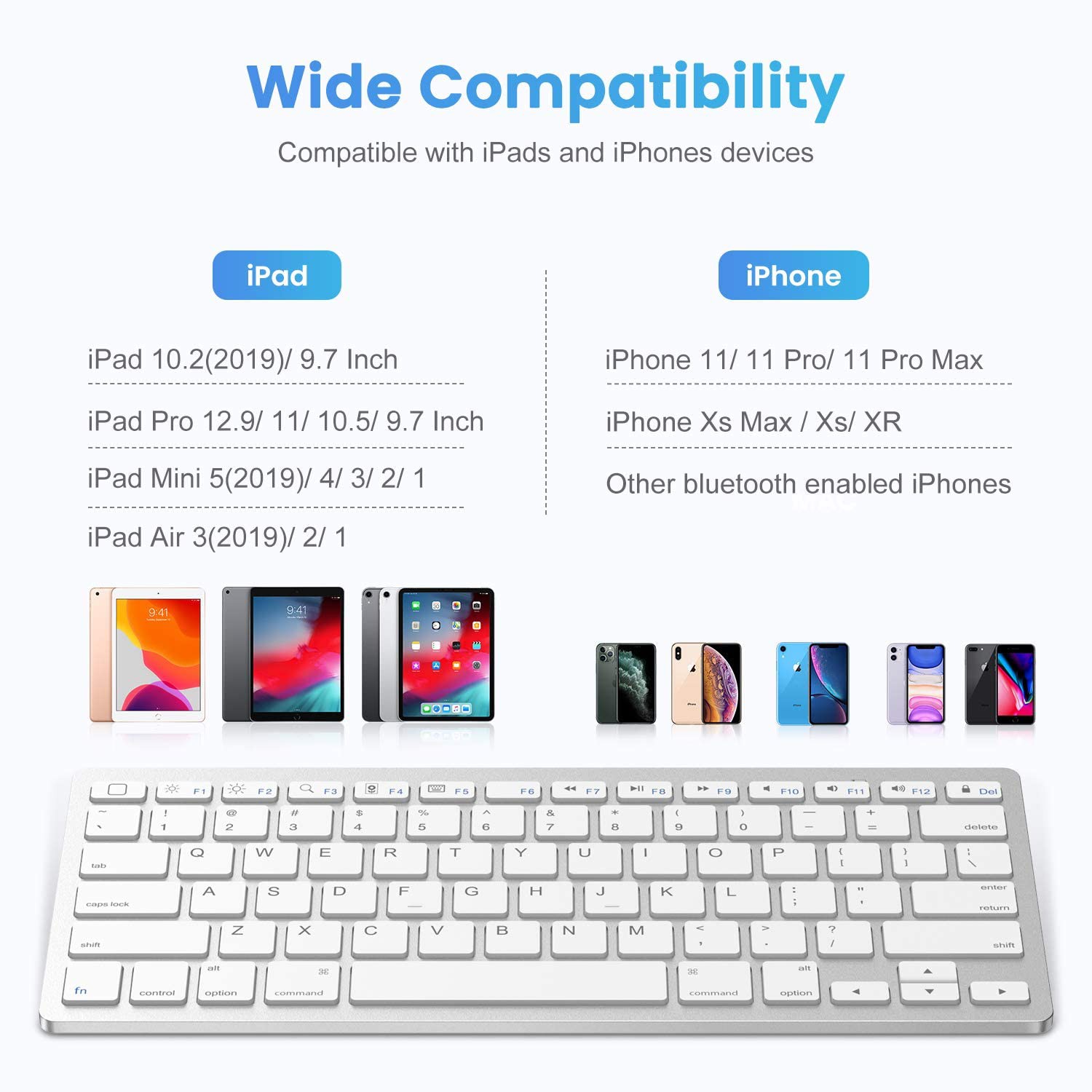 Ultra Bàn Phím Bluetooth Siêu Mỏng 2018 Cho Ipad Pro 11 / 12.9 New Ipad 9.7 Inch Ipad Air, Ipad Mini, Iphone