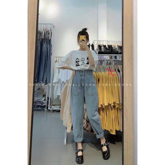 Quần baggy bò 2 cúc 2 túi trước , chất jeans dày dặn