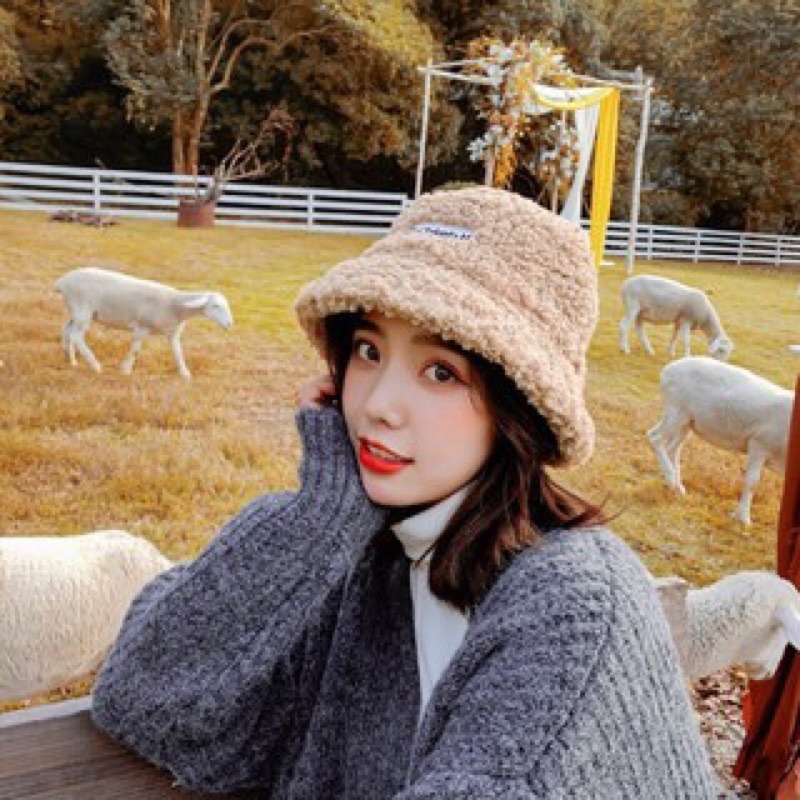 Mũ lông cừu bucket retro phong cách hàn quốc mũ lông cừu nữ mềm giữ ấm thu đông ulzzang AH