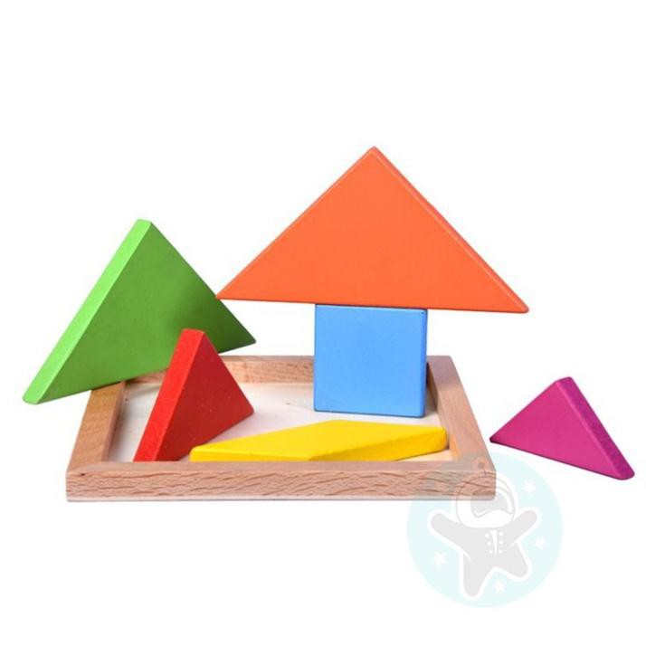 Đồ chơi montessori thông minh xếp hình Tangram gỗ cho trẻ tư duy phát triển trí tuệ Space Kids