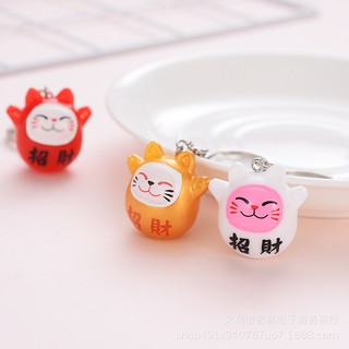 Móc khóa mini mèo chiêu tài tròn.