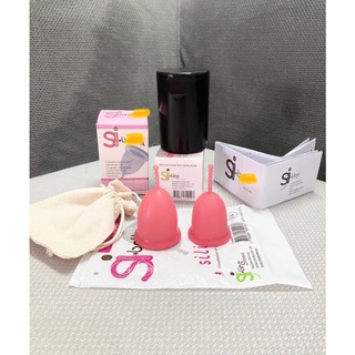 Full bộ cốc nguyệt san Si Bel Pháp kèm cốc tiệt trùng, 2 viên tiệt trùng, túi vải và túi giấy