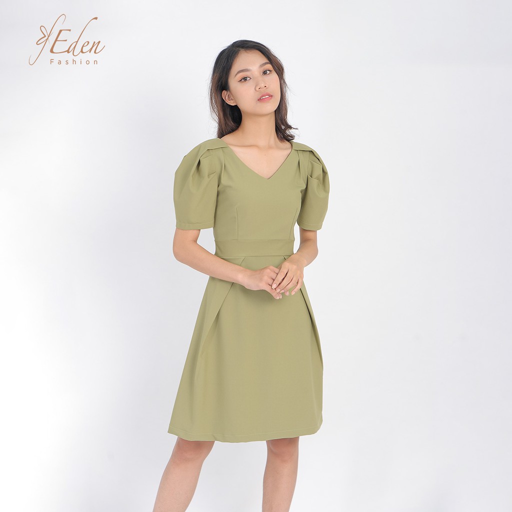 [Mã WABRWA15 giảm 15% đơn 300K] Váy đầm công sở thời trang eden dáng chữ a cổ tim tay phồng - D405 | BigBuy360 - bigbuy360.vn