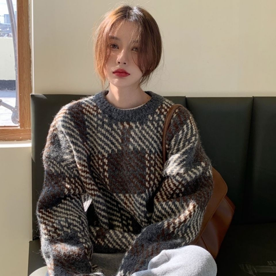 [spot] Thicker version[Phiên Bản Hàn Quốc] Áo sweater Dệt Kim Dài Vừa Dày Dáng Rộng 2 Màu Có Sẵn