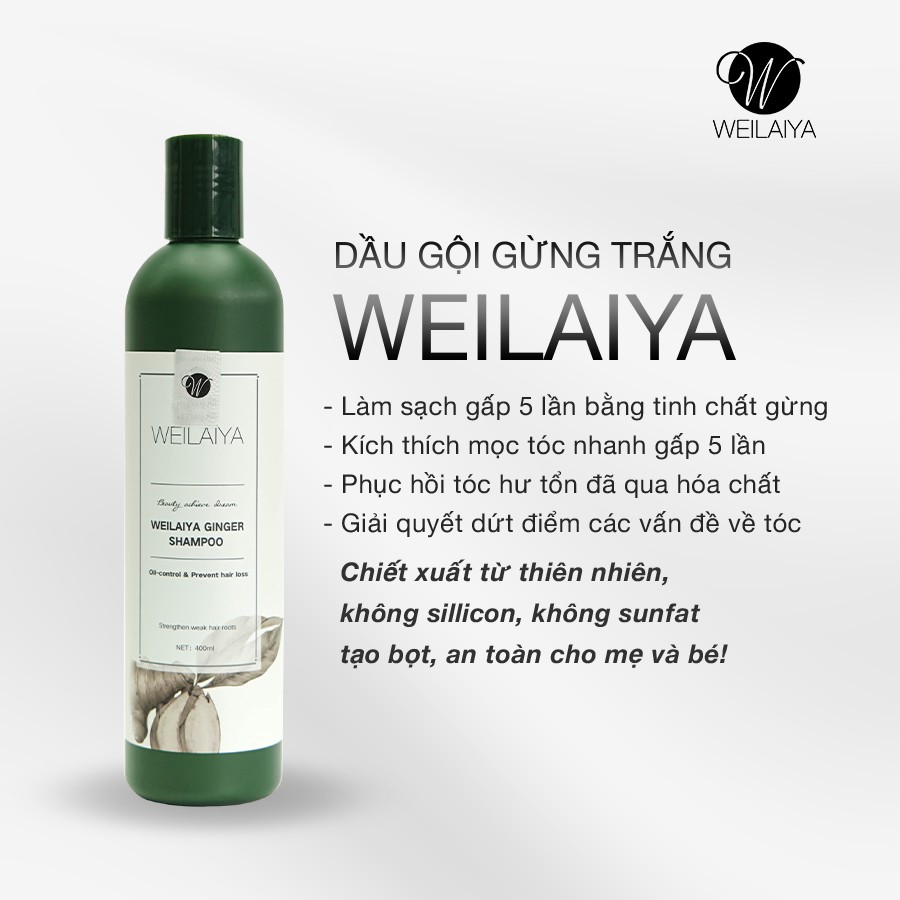 Dầu gội đầu Weilaiya tinh chất gừng hỗ trợ mọc tóc và ngăn rụng tóc 400ml, dầu gội welaiya, dầu gừng , dầu gội tem trắng