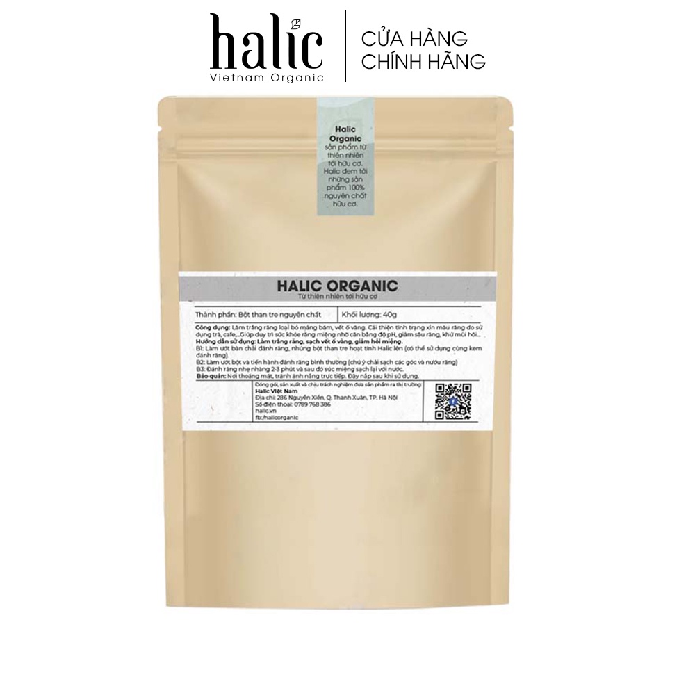 Bột Than Tre hoạt tính trắng răng Halic Organic 40G - Làm trắng răng, sạch mảng bám cao răng, ngăn mùi hôi miệng