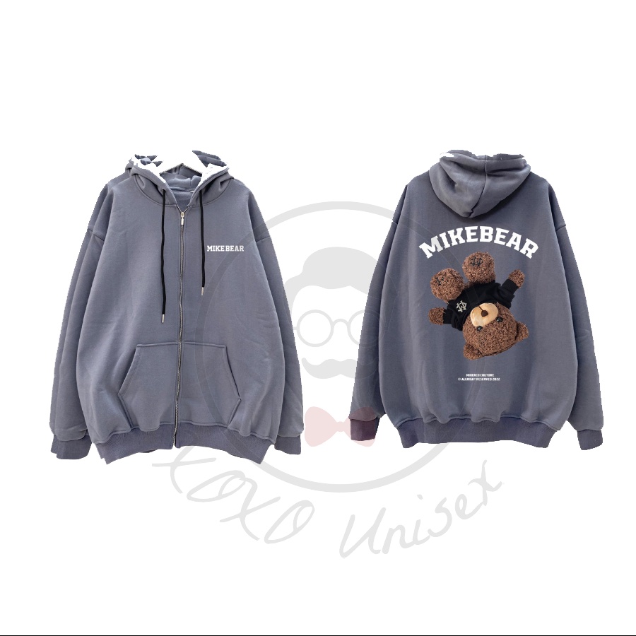 Áo Hoodie zip trơn Mikenco MikeBear chất liệu nỉ bông cực ấm, Áo Hoodie Nỉ Unisex Nam Nữ