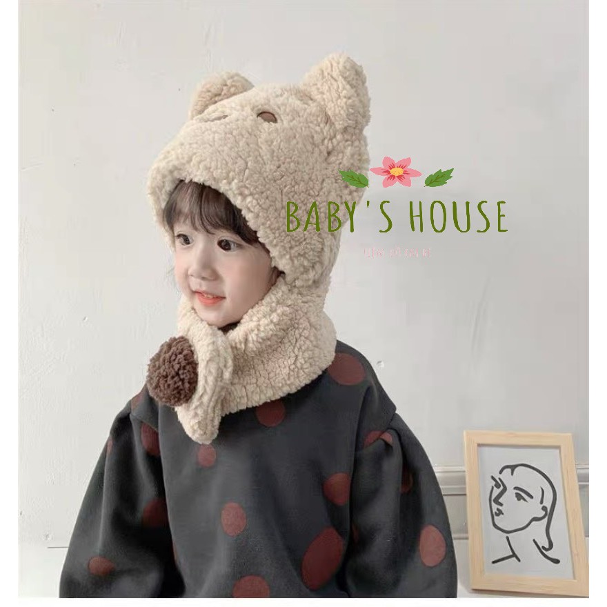 Mũ len lông cừu liền khăn hoạt hình dễ thương cho bé (2-8y)  - Baby's house