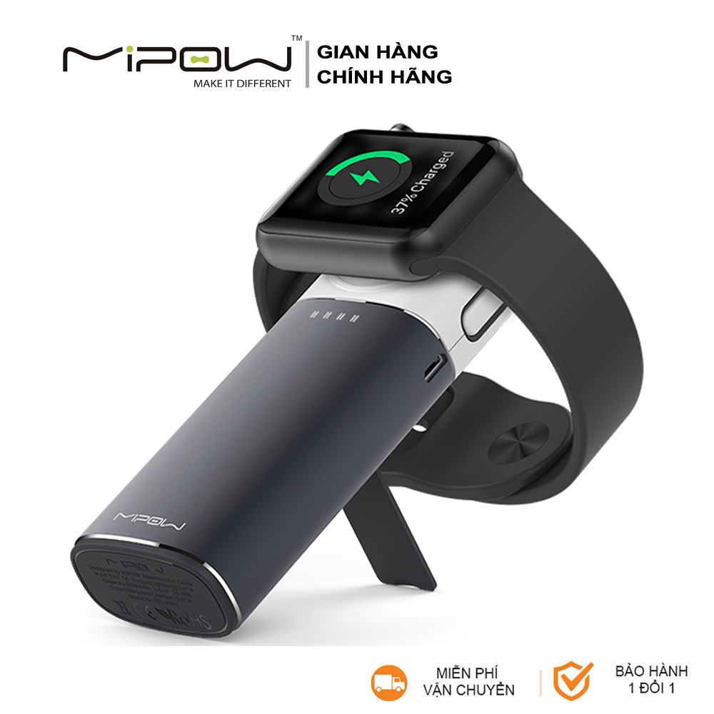 Pin dự phòng không dây Mipow Tube 5000mAh cho Apple Watch / iPhone, cáp Lightning MFI (SPL11W2) - Phân phối chính hãng