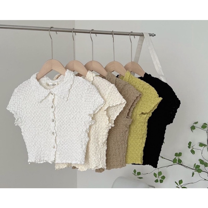 [HÀNG SẴN]ÁO CROPTOP XỐP NHÚN CỔ POLO CÚC TRƯỚC SIÊU trendy
