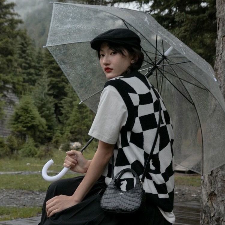 Áo Gile Len Thời Trang Họa Tiết Caro Đen, Áo Len Nữ Cổ Tròn Cao Cấp Phong Cách Hàn Quốc ULZZANG | BigBuy360 - bigbuy360.vn