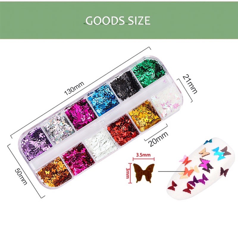 Sequin kim tuyến nhũ bướm đắp ẩn 3mm-phụ kiện nail móng
