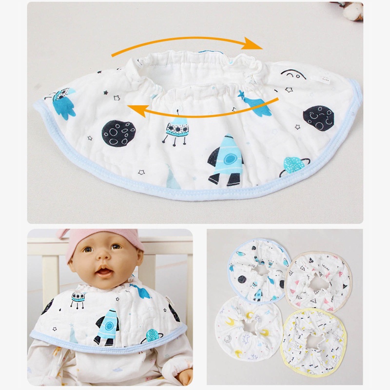 Set 2 Yếm Ăn Cotton Sợi Tre Xoay 360 Độ In Họa Tiết Hoạt Hình Xinh Xắn Cho Bé Sơ Sinh