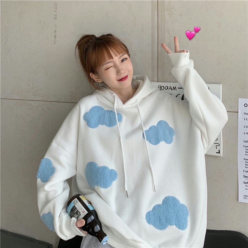 Áo Hoodie Tay Dài Dáng Rộng Phong Cách Thời Trang Hàn Quốc