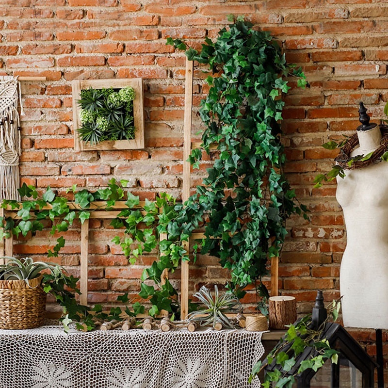 2.3m Artificial Plants Creeper Grape Green Leaf Ivy Vine Garland for Home Garden Party Wedding Wall Decor Rattan String