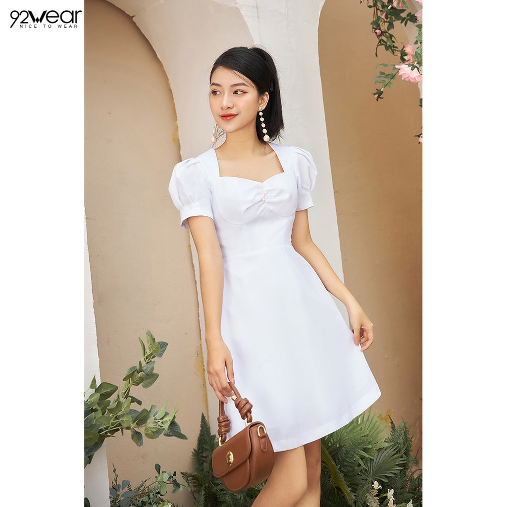 Đầm váy nữ công sở 92WEAR (3 MÀU) đủ size, dáng xòe rút nhún ngực DEW0990 | BigBuy360 - bigbuy360.vn