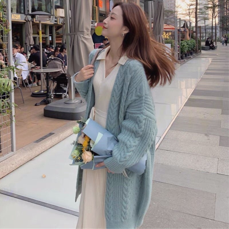 Áo khoác len cardigan dáng dài gam màu pastel | BigBuy360 - bigbuy360.vn