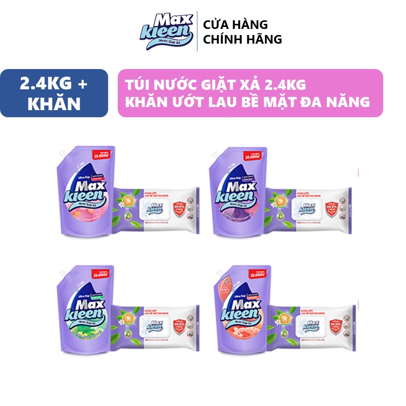 Combo Túi Nước Giặt Xả 2.4kg + Khăn Lau Bề Mặt Đa Năng Maxkleen