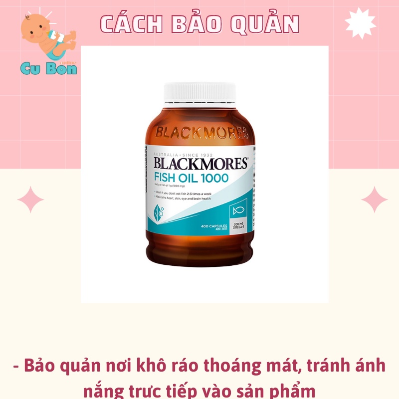 Dầu Cá Blackmores Fish Oil 1000mg 400 Viên không mùi dạng viên to so với mini caps dành cho mọi lứa tuổi và bà bầu