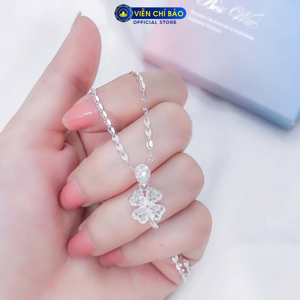 Dây chuyền bạc nữ mặt cỏ 4 lá đính đá chất liệu bạc S925 thời trang phụ kiện trang sức nữ Viễn Chí Bảo D400784