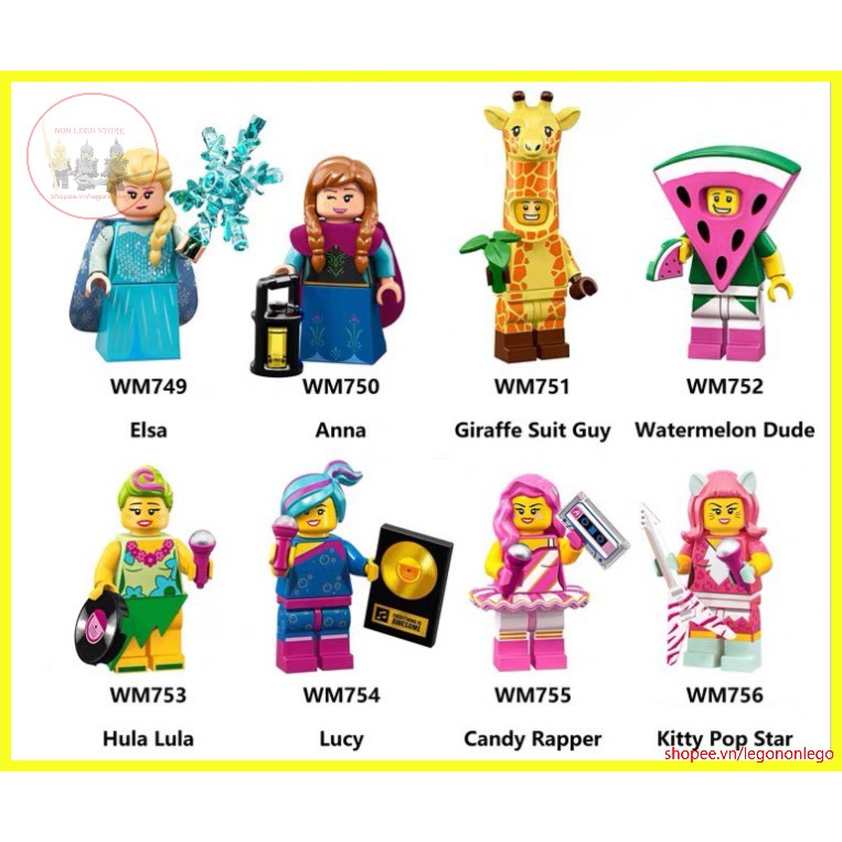 Minifigure các nhân vật lego hoạt hinh công chúa Disney, nữ hoàng Elsa Anna WM6067 cho bé gái