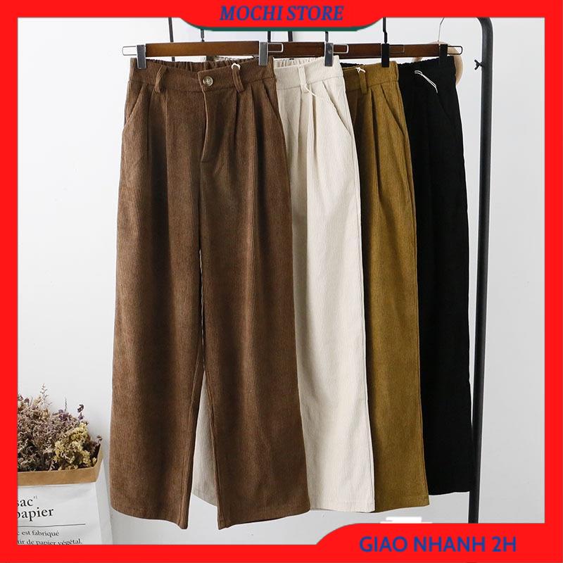 Quần Ống Suông Nữ Lưng Cao, Quần Ống Rộng Nữ Nhung Tăm Kéo Khóa Lưng Thun Sau 3 Màu Đen, Kem, Nâu Dễ Phối Đồ Siêu Tôn Dá | BigBuy360 - bigbuy360.vn