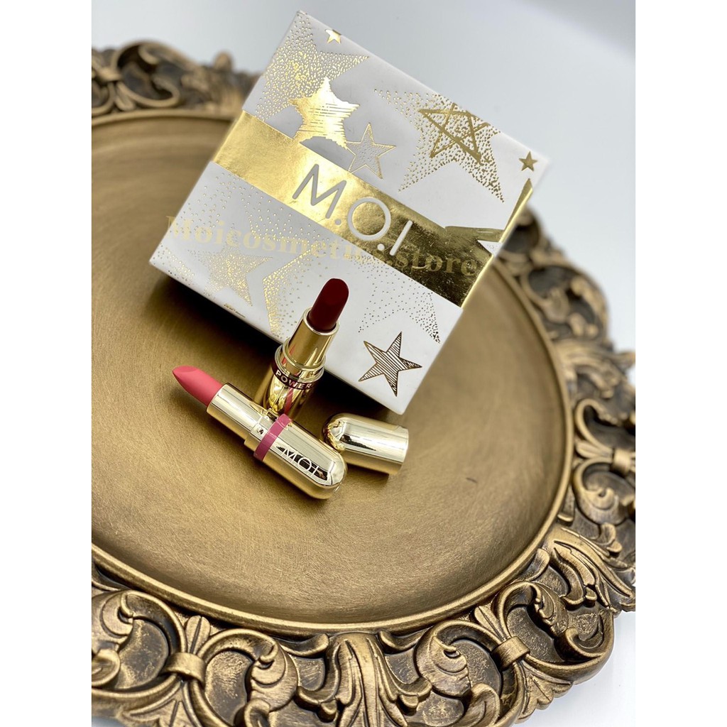 [Có Clip Test Màu] Son Thỏi Mini - Set 2 Thỏi Son Moi Hồ Ngọc Hà - Golden Gift - Nâu Đất và Đỏ Cherry