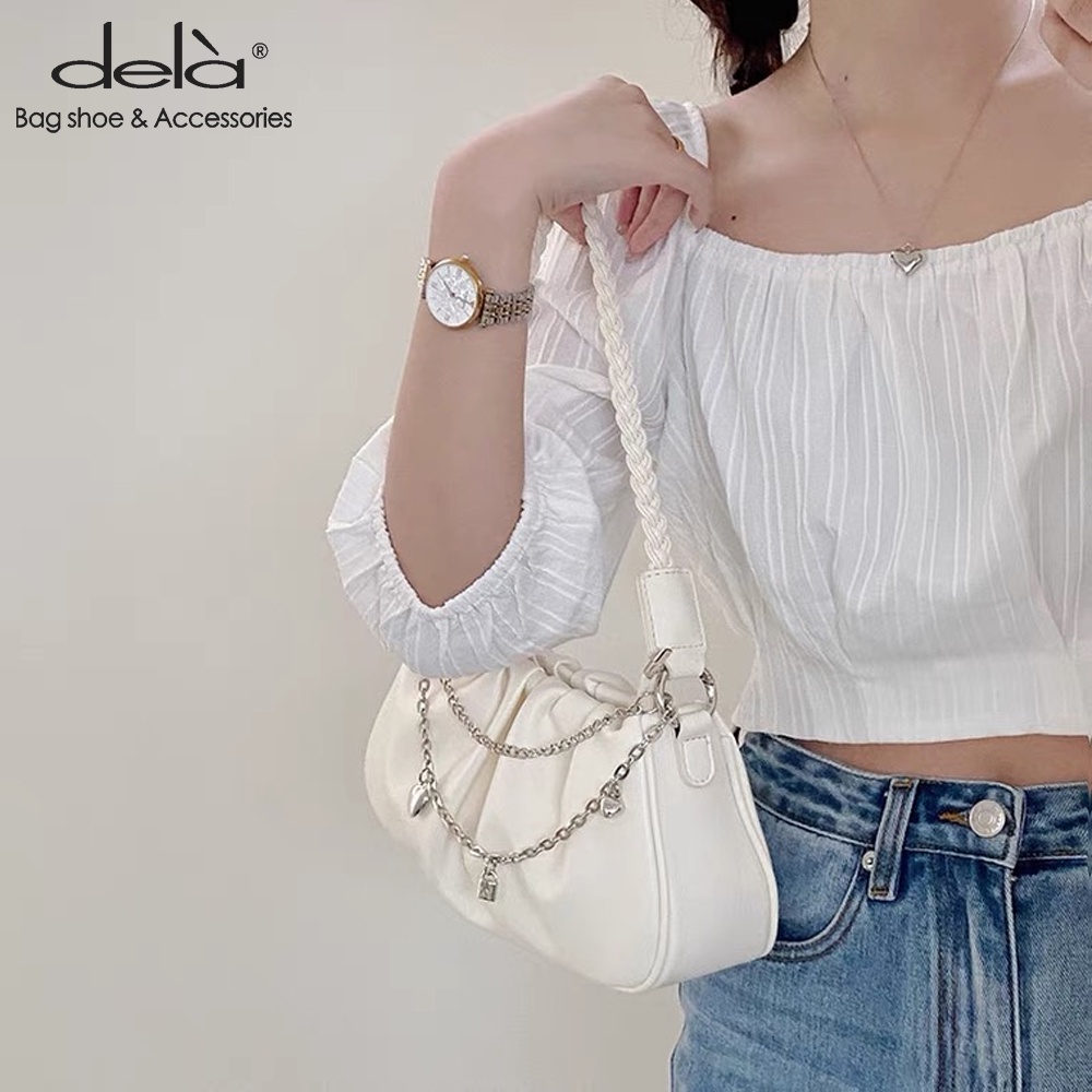 Dela Túi Đeo Vai Xách Tay Dây Xích Hình Đám Mây Xếp Ly 2022 Cho Nữ