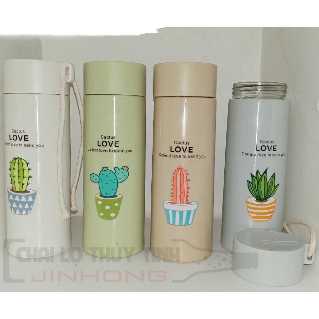 Bình giữ nhiệt thủy tinh Love vỏ bọc nhựa lúa mạch 450ml.