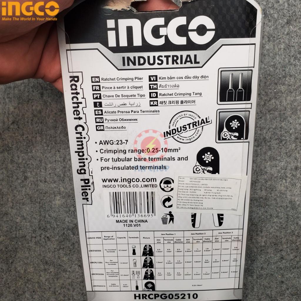 Kìm bấm cos dây điện Ingco HRCPG05210