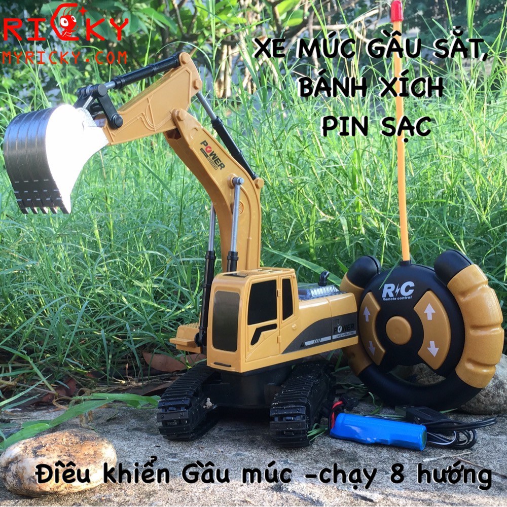 Xe múc điều khiển Gầu SẮT, bánh XÍCH, pin SẠC ,tỉ lệ 1:24