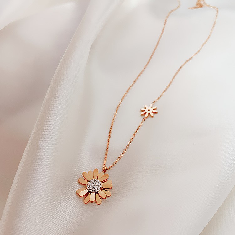 Dây Chuyền Thép Titan Mặt Hình Hoa Cúc Phong Cách Hàn Quốc