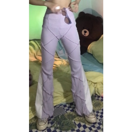 SQUQRE PANTS: quần ống loe ô vuông chắp vá