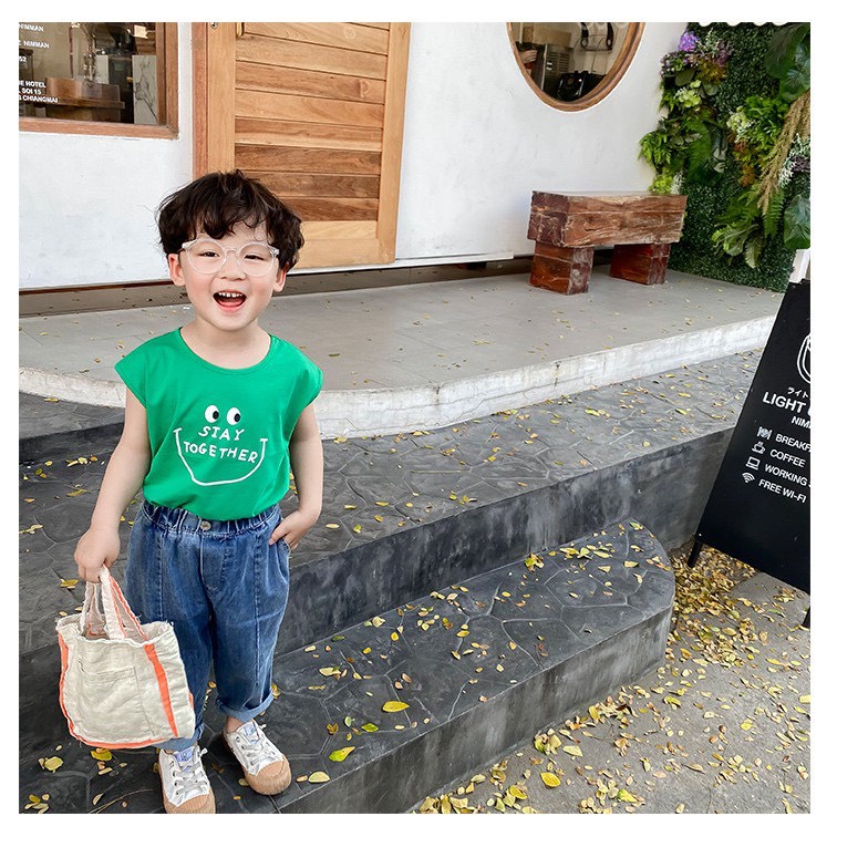 Áo Ba Lỗ Cho Bé Trai Và Bé Gái Hình Mặt Cười 100% Cotton Ken Store