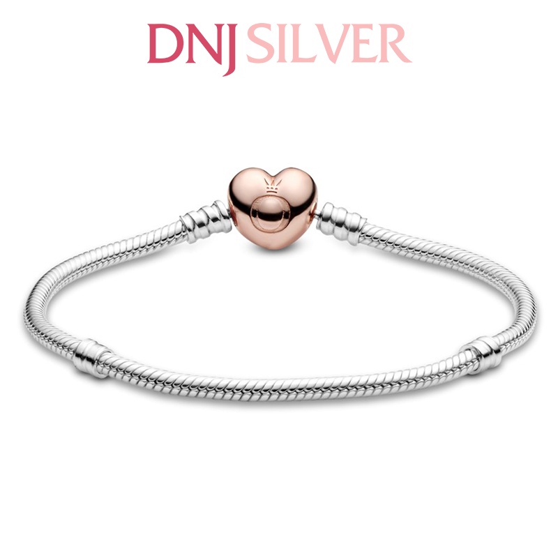 Vòng tay bạc 925 cao cấp - Mẫu vòng Heart Clasp Snake Chain Bracelet, có thể mix thêm hạt charm vào vòng theo ý thích