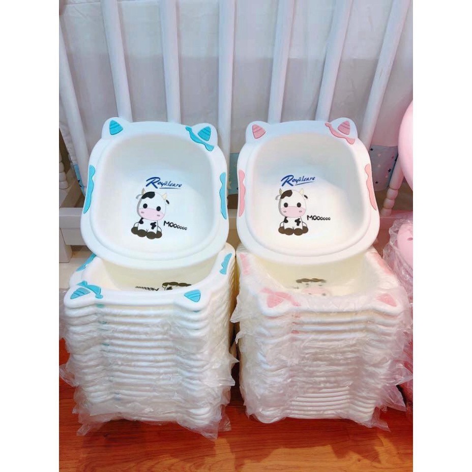 Chậu rửa mặt trẻ em hình con bò cao cấp - Chậu nhựa an toàn họa tiết đáng yêu cho bé (PK3)