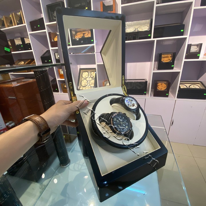 Hộp Xoay Đồng Hồ Cơ 2 Ngăn Vỏ Gỗ Sơn Mài - Mã 820EW | Hãng SAIKE