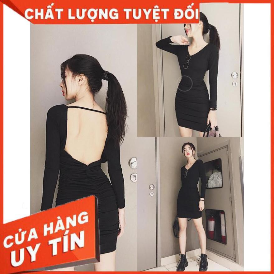 [SANG TRỌNG] -  [HÌNH THẬT] Đầm Body Tay Dài Hở Lưng Tinh Tế Mẫu Mới (ĐEN)