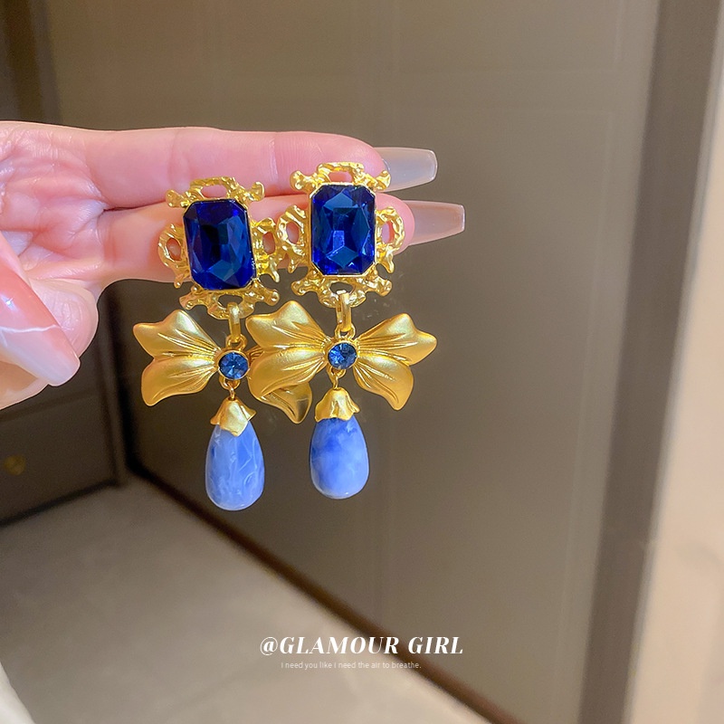 Bông Tai Mạ Bạc Hình Nơ / Giọt Nước / Giọt Nước Đính Đá