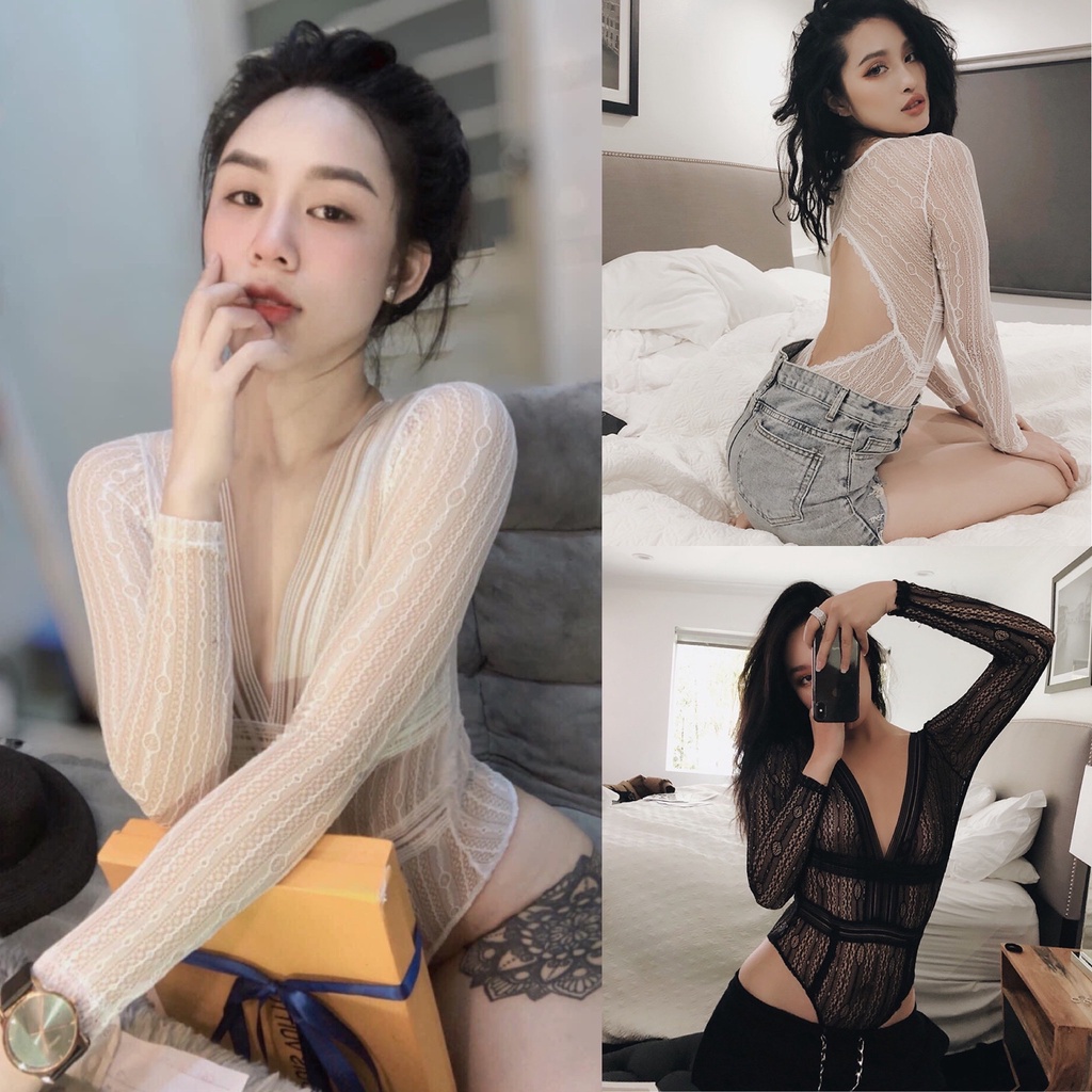 Áo Dài Tay Nữ Jumpsuit Sexy Ren Quyến Rũ Mềm Mịn Ôm Body