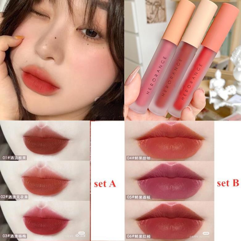 Set 3 Cây Son Kem Lì Herorange Fluffy Lip Glaze - Hàng Nội Địa Trung | Thế Giới Skin Care