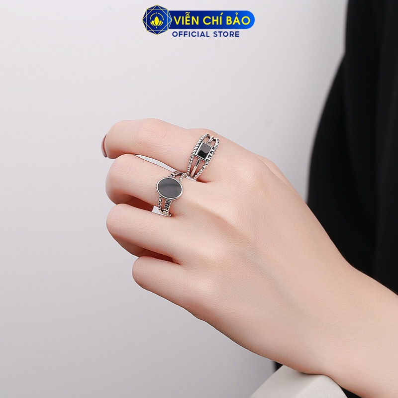 Nhẫn bạc nữ 3 mẫu lồng chữ nhật đen chất liệu bạc 925 thời trang phụ kiện trang sức nữ Viễn Chí Bảo N000017