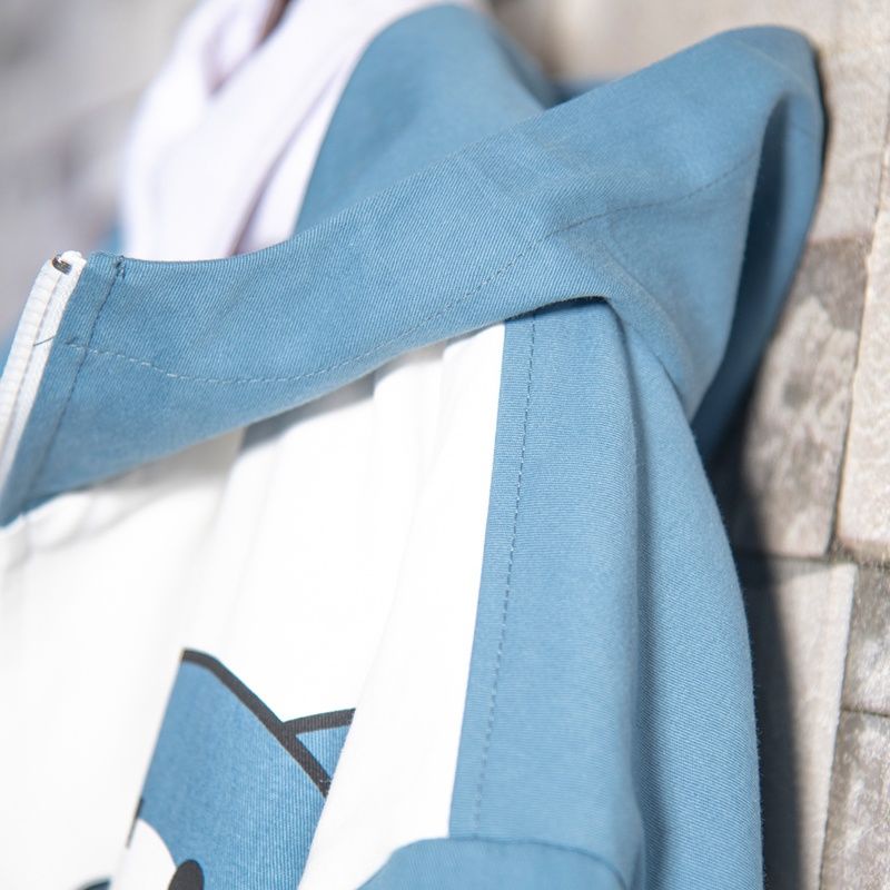 Áo khoác nam hoodie zip bomber có mũ trùm đầu họa tiết cá mập màu xanh dương và trắng kết hợp phong cách Hàn Quốc thời trang xuân thu cho nam