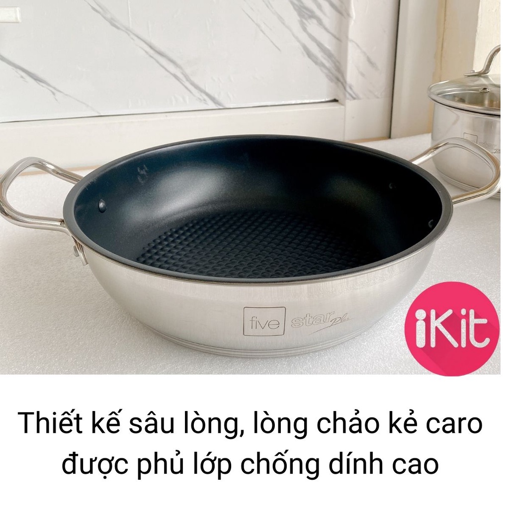 Bộ nồi inox fivestar 5 món vung kính 5 đáy inox 304. Kèm chảo chống dính 2 quai. Bảo hành 25 năm