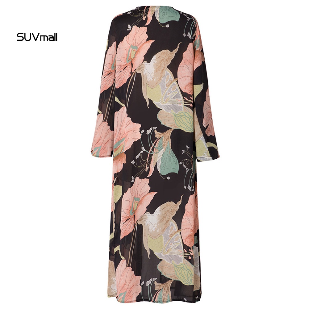 Áo Khoác Kimono Vải Voan Tay Dài In Hoa Thời Trang Đi Biển Cho Nữ