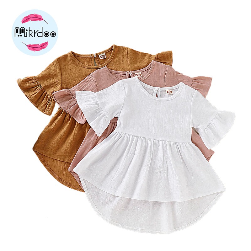 Đầm MIKRDOO cho bé gái màu trơn bằng vải cotton