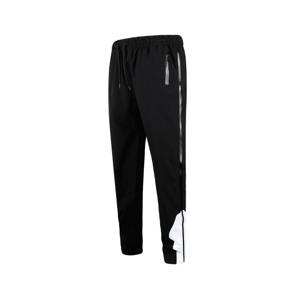 Quần Thun Có Zipper Khóa Sọc Trắng Chất Liệu Vải Dù Ống Rộng Form Unisex Màu Đen