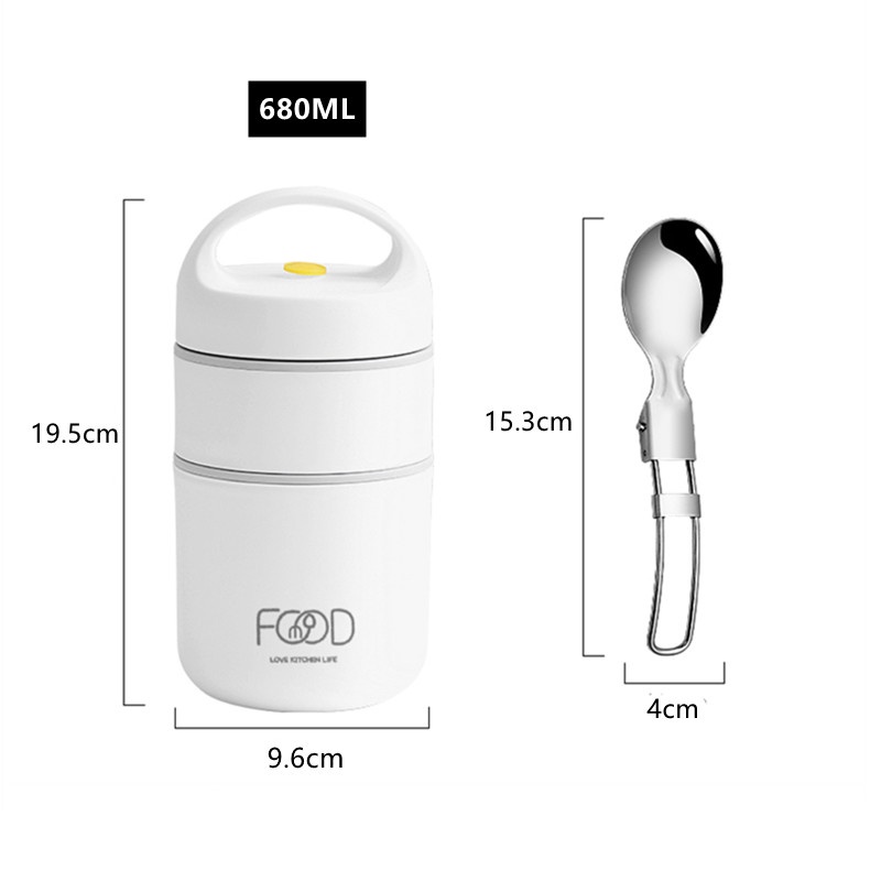 Hộp Cơm Trưa Giữ Nhiệt Bằng Thép Không Gỉ 304 Thiết Kế Hai Tầng Chống Tràn Kèm Túi Đựng Tiện Lợi