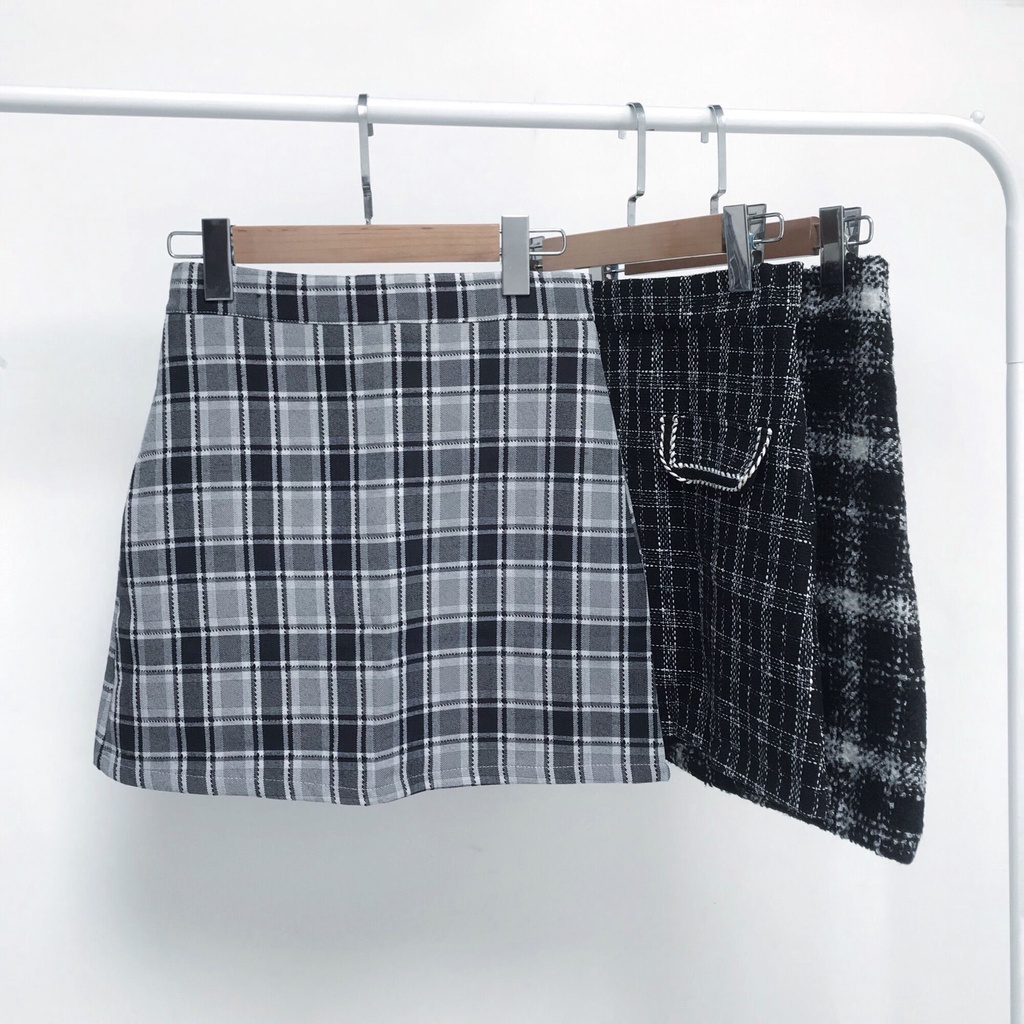 Pattern Skirt - 3 Mẫu Chân váy ngắn chữ A sọc caro cho nữ Purple heart