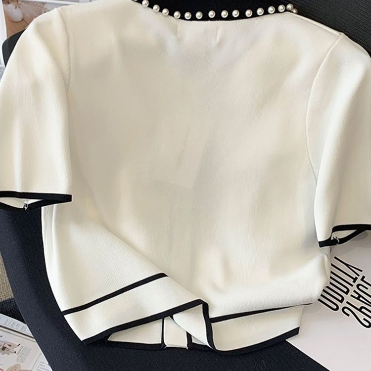 Áo Cardigan Dệt Kim Tay Ngắn Màu Sắc Tương Phản Cho Nữ  tao bao